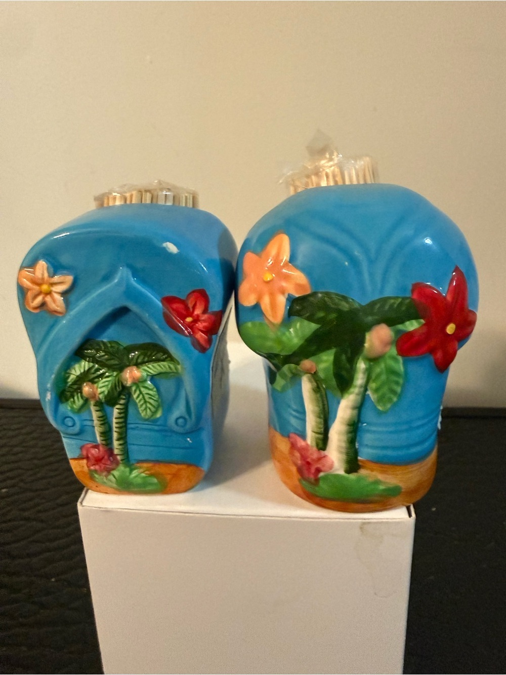 Ceramic Toothpick Holders Palm Tree each Design 2.75” tall